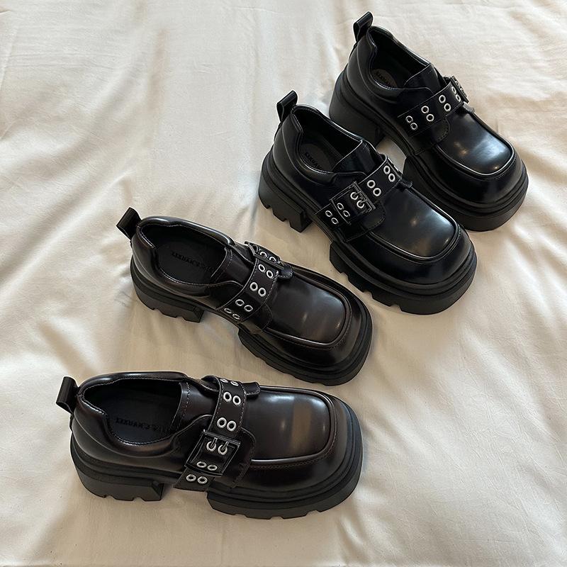 

Small man thick-soled versatile small leather shoes women s 2025 spring new college style loafers leather skirt JK single shoes 35 чёрный