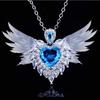 Angel Wing Pendant Necklace with Simulated Aquamarine Heart Wing Jewelry Design for Women