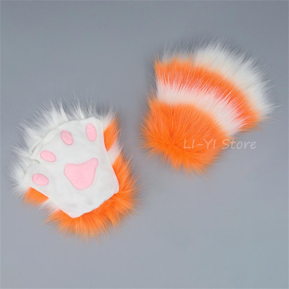 15 Colors Plush Gloves Cute Imitation Claw Cosplay Props Cat Paw Animal Tiger Cow Half Finger Gloves Anime Furry Paw Gloves