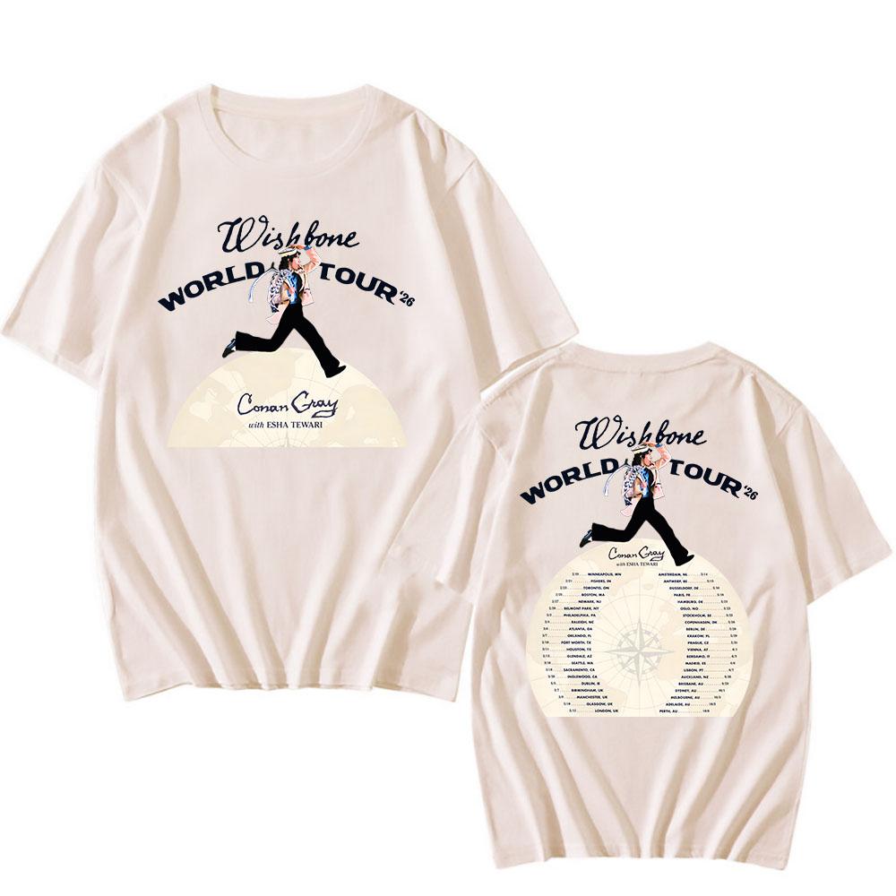 Wishbone World Tour 2026 Koszulki CONAN GRAY Modna Koszulka Krótki Rękaw Luźna Bawełniana Koszulka Streetwear Unisex Koszulki