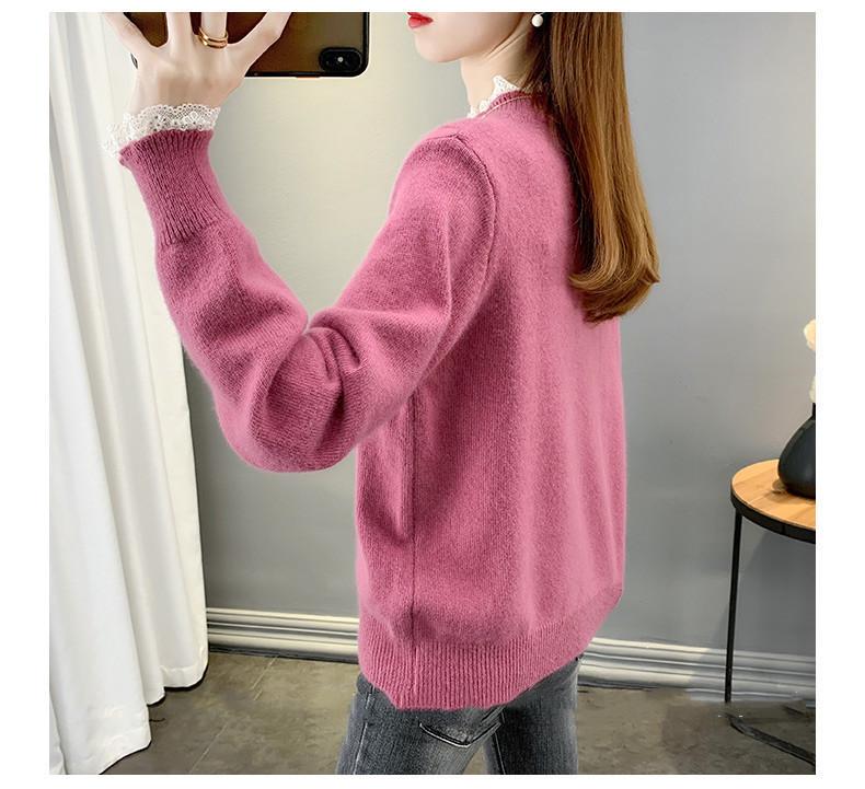 Women's Lace Patchwork Half-High Neck Knit Sweater - New Winter Arrival