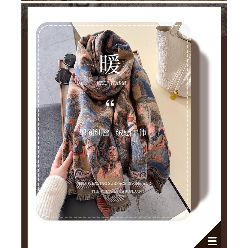 Autumn Winter Thick Scarf Oil Painting Pattern Travel Shawl Warm Neck Protector