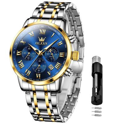 Armbanduhr, wasserdicht, Datum, leuchtend, beliebt, stilvoll, analog, Edelstahlarmband, Quarz, modisch, Business, klassische Uhr für Herren, blau