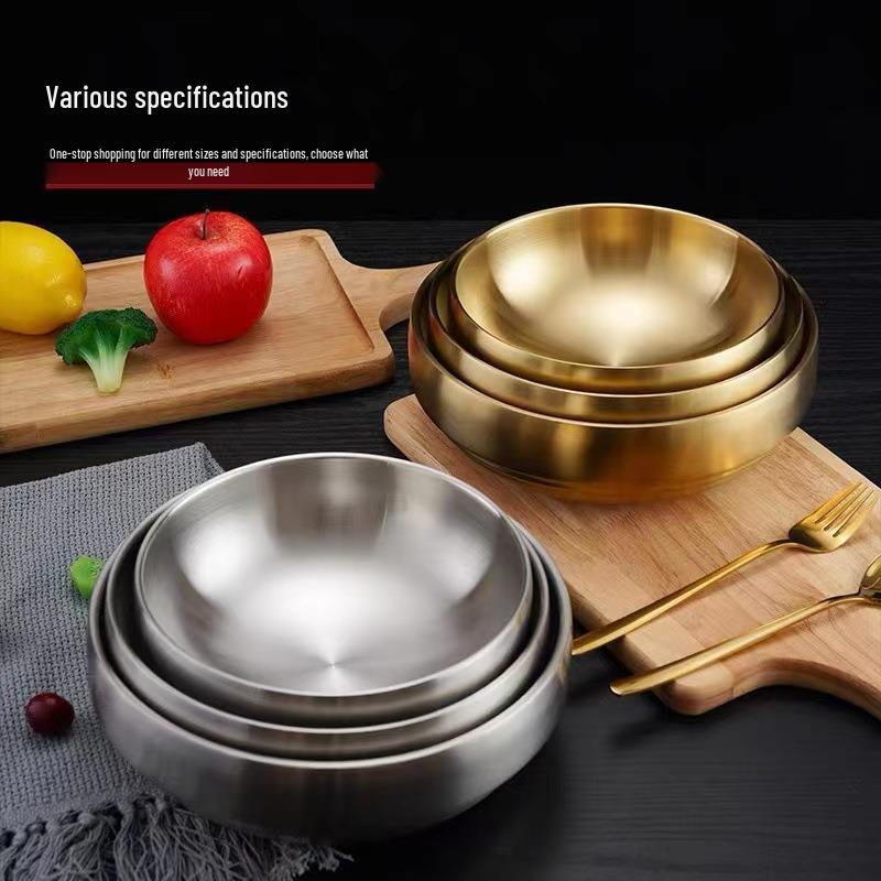 Korean Style Stainless Steel Gold Ramen and Cold Noodle Double Layer Bowl