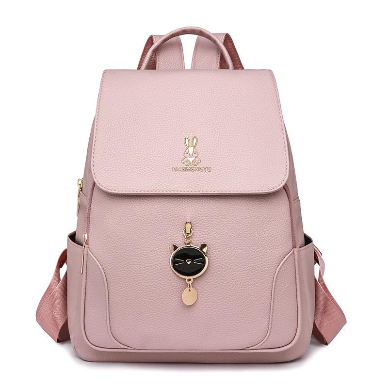 

Backpack Women s Bag Large Capacity Soft Leather Backpack Travel Bag рожевий