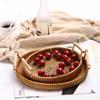 Handwoven Rattan Fruit Bowl Tray - Natural Woven Snack & Bread Serving Basket, Boho Style Tabletop Centerpiece for Kitchen