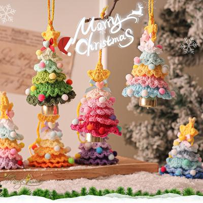 Knitted Christmas Tree with Jingle Bell Plush Christmas Hanging Pendant Wool Crochet Christmas Tree for Christmas Party Decor