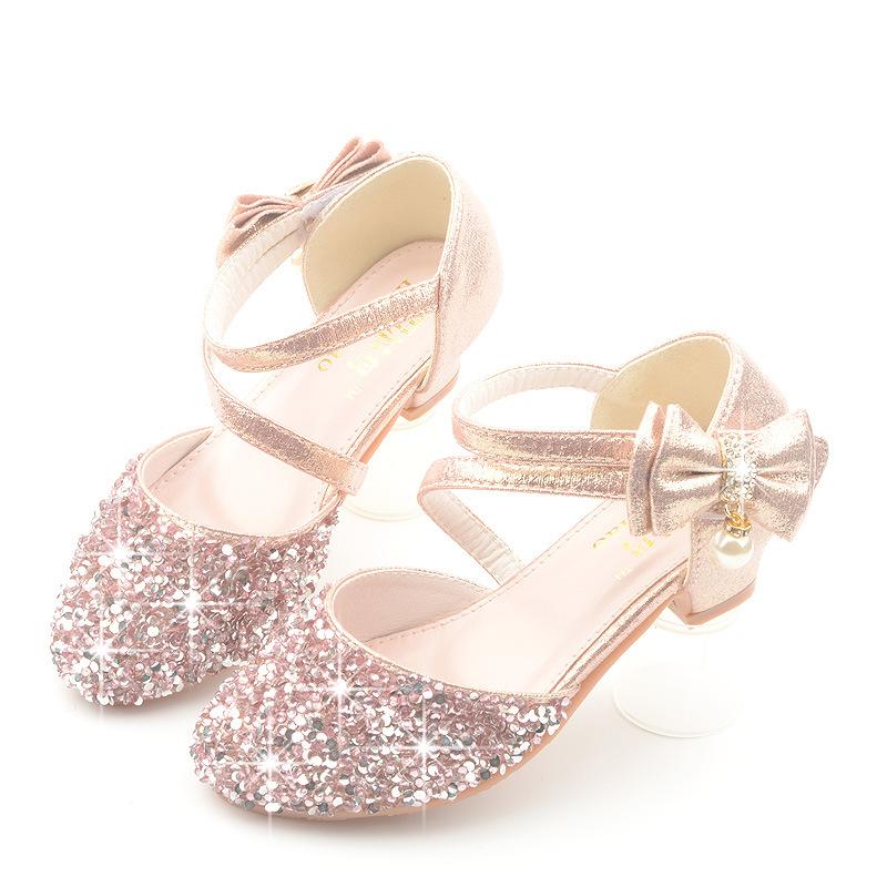 

Spring and Autumn Style Girls High Heels Korean Version Children s Double-Strap Glitter Crystal Shoes gold Semi-Closed Sandals 26Code/16.8cm розовый