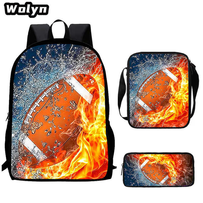 Football football 16 inch meal bag satchel three-piece pattern primary school backpack
