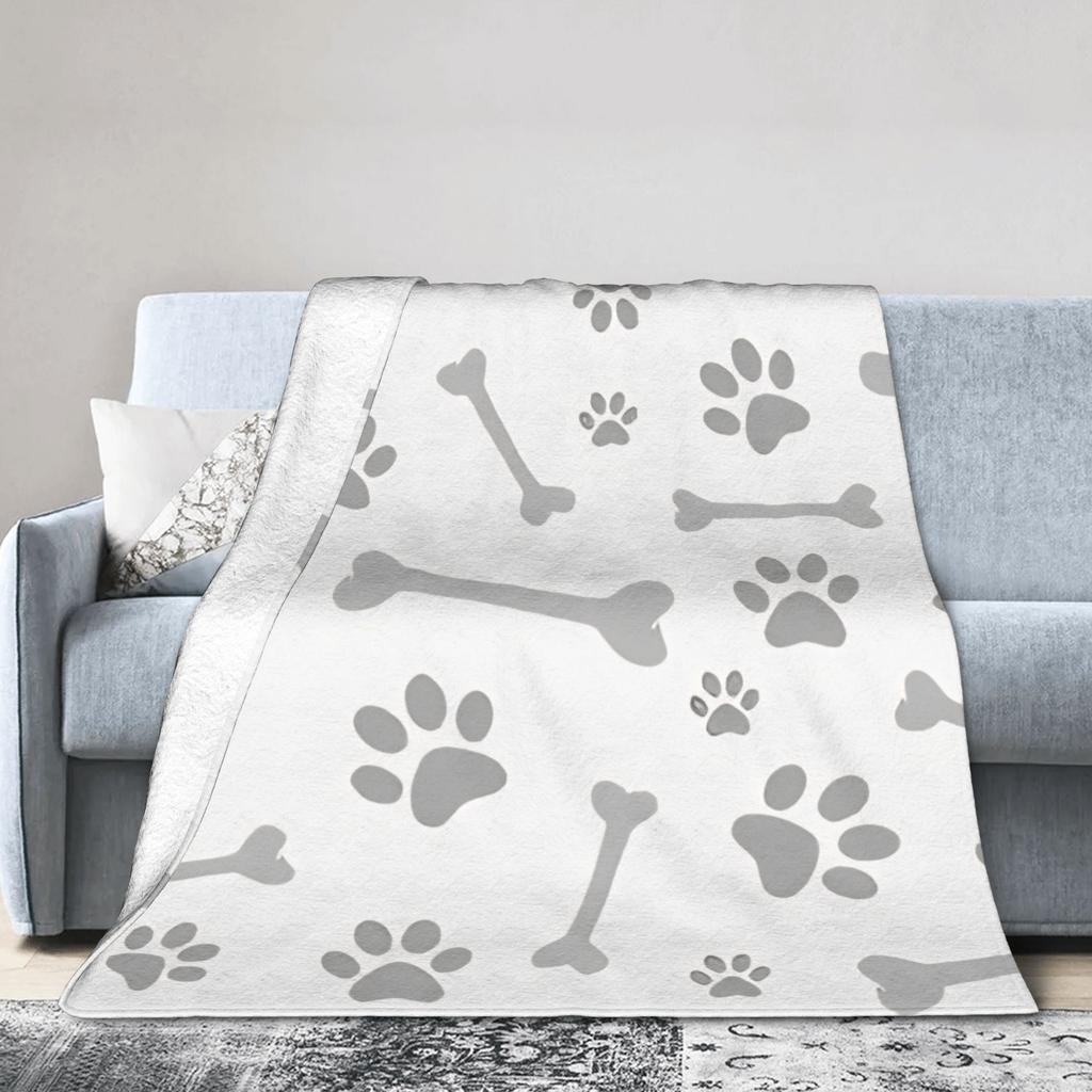 Dog Paw Print and Bone Plush Blankets Girls Boys Flannel Throw Blanket Super Soft DIY Quality Bedspread Gift Idea