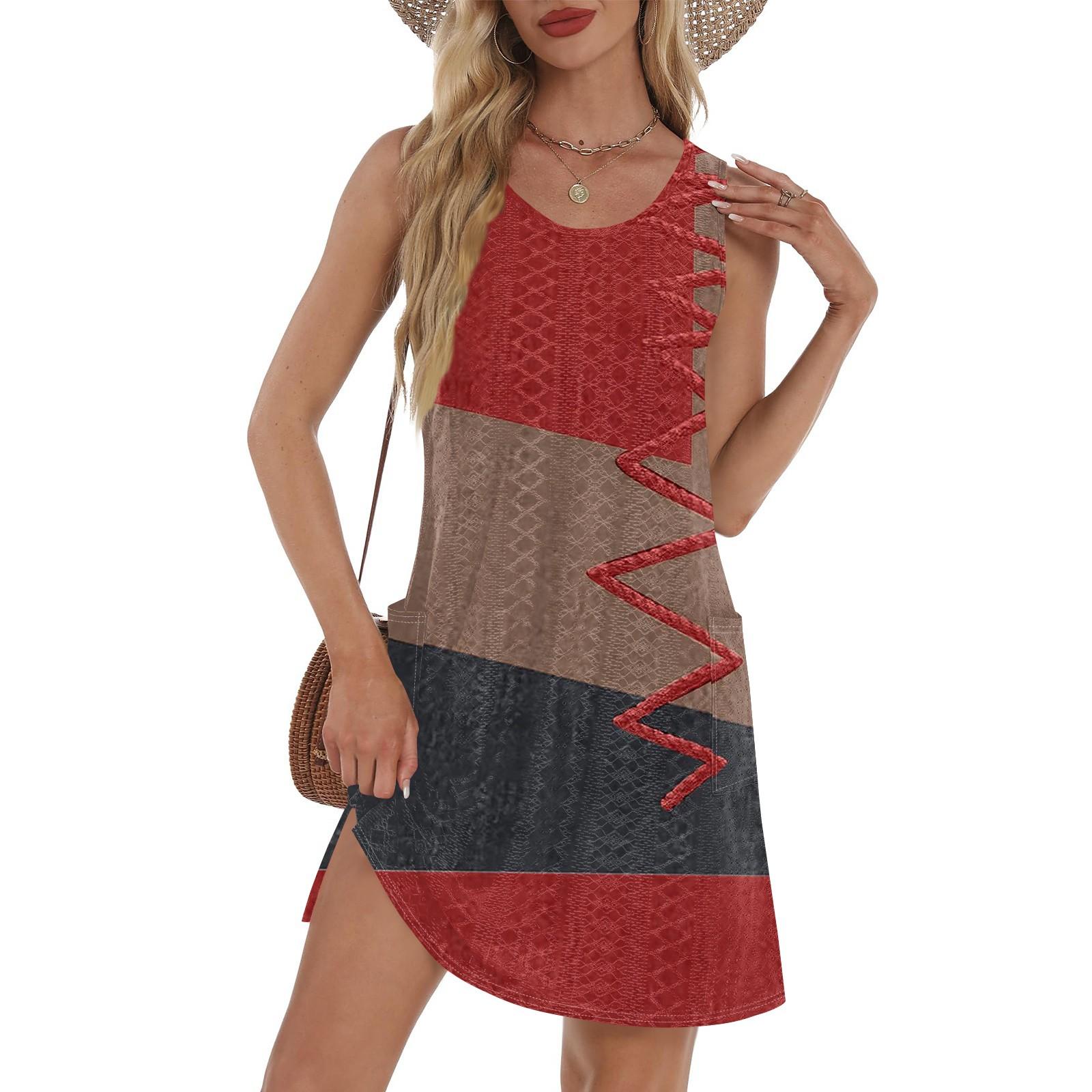 

Женский повседневный сарафан с карманами, летнее пляжное платье в стиле бохо, футболки, платье с V-образным вырезом, свободные платья-майки XL киноварь