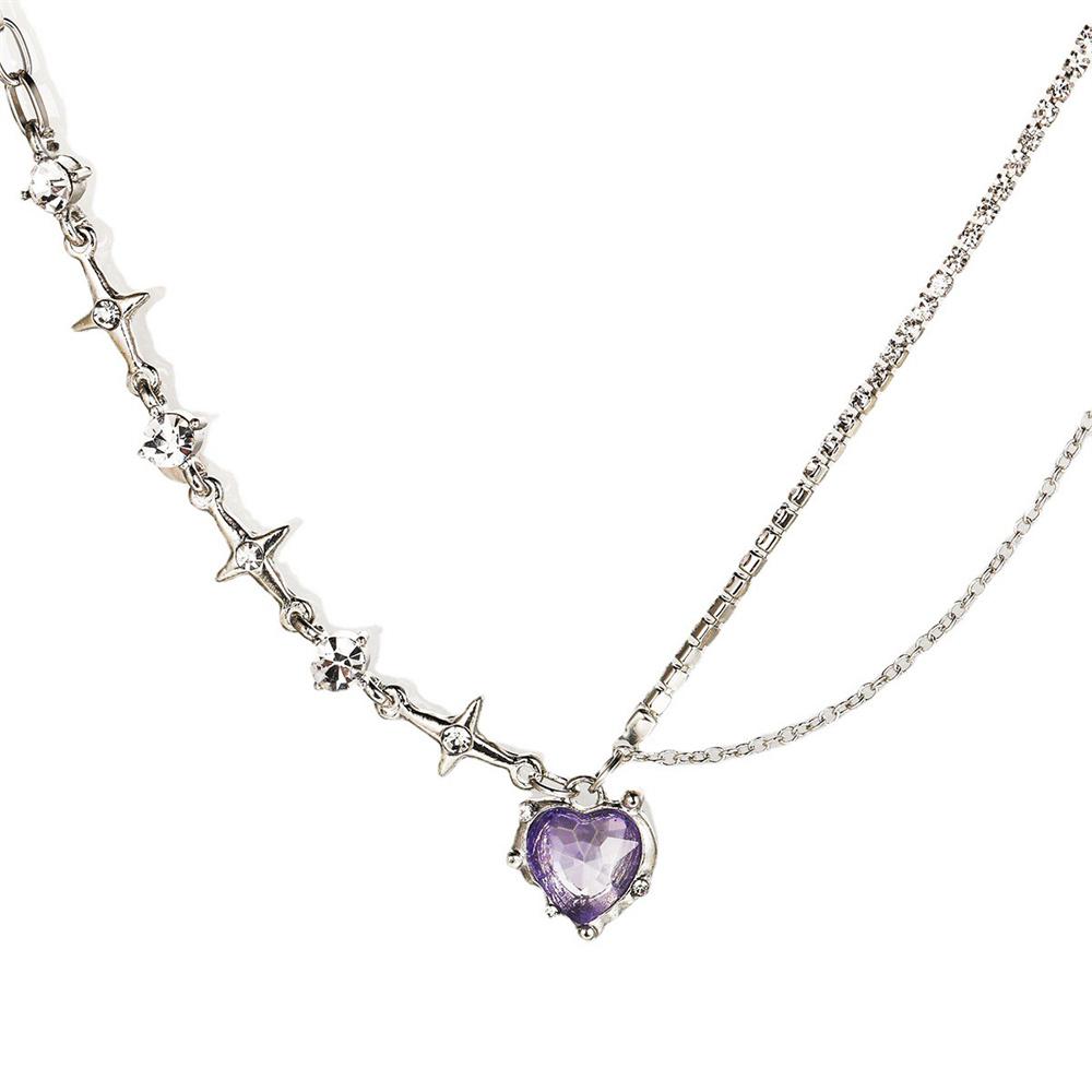 SUMENG 2024 Purple Pink Black Crystal Heart Pendant Necklace Sweet Cool Girl Punk Clavicle Chain For Women Fashion Jewelry Gifts