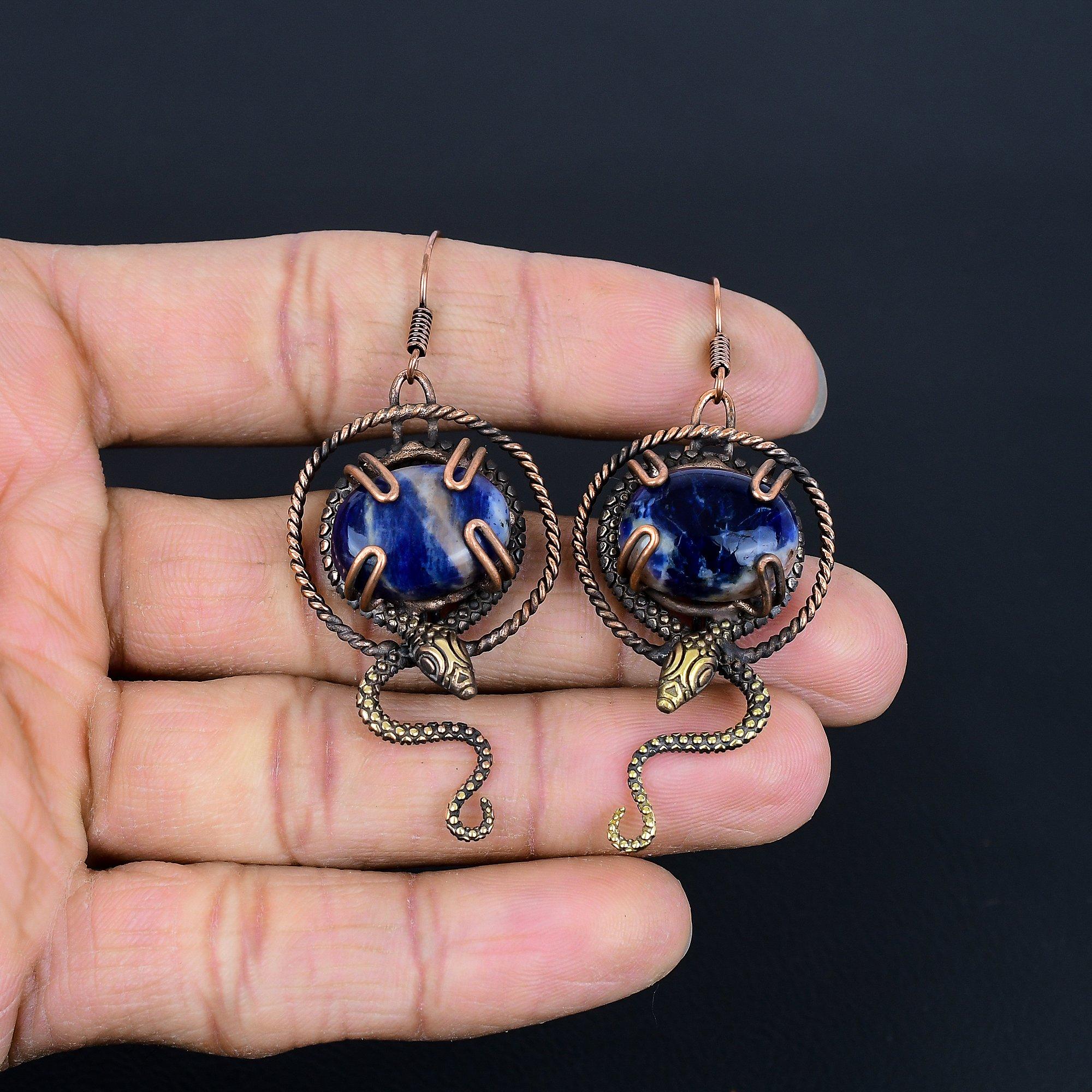 

Серьги ручной работы с драгоценными камнями содалит, серьги из цельного серебра 925 пробы, антикварные украшения, серьги для подарка на помолвку 2.75 Inches