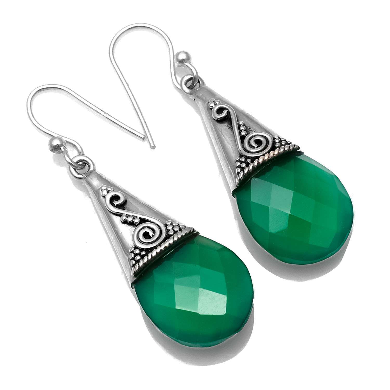 

Green Onyx Gemstone Earrings Solid 925 Sterling Silver Handmade Earrings Jewelry Gift For Women And Girls E-1052