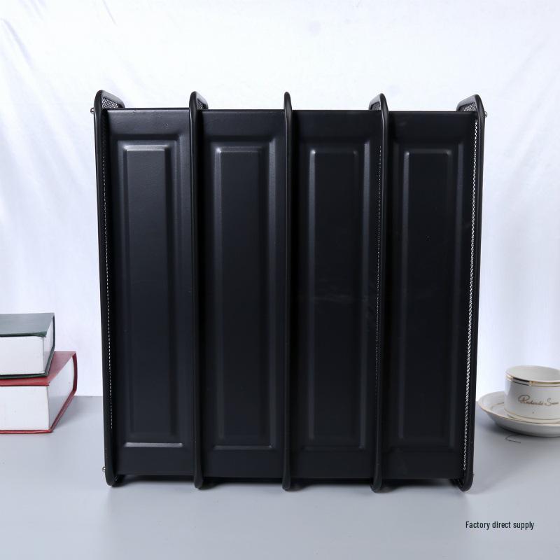 Metal Iron Mesh Four-Tier File & Document Rack with Bookends
