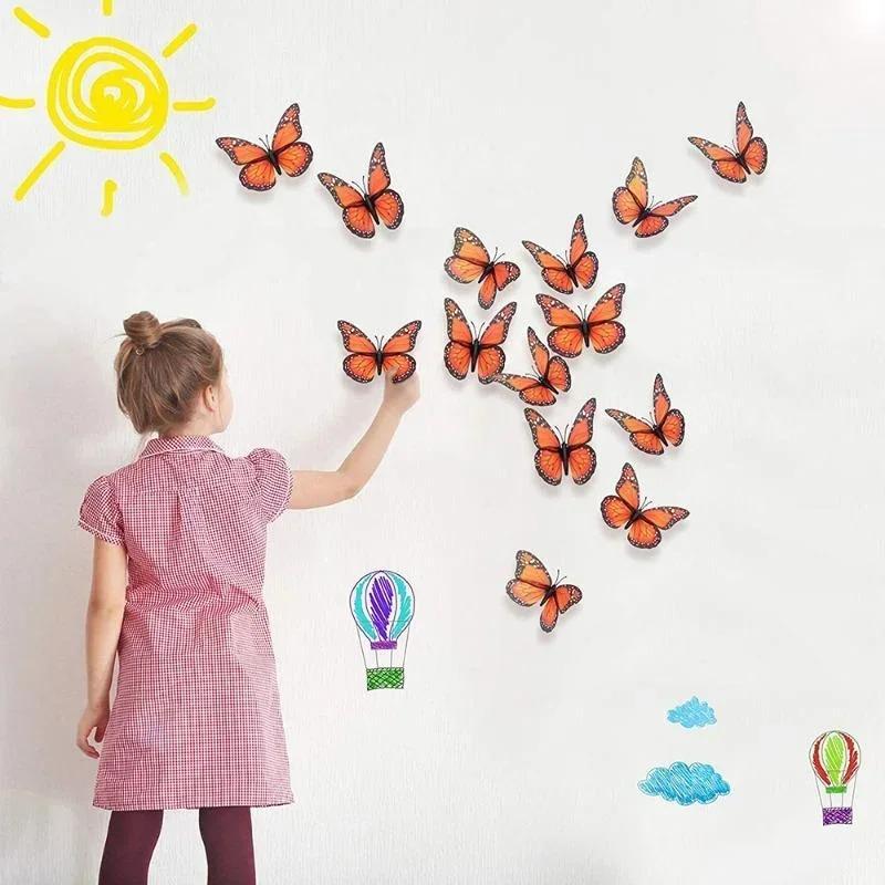 10 Pcs 4.72 In New Monarch Butterfly Decoration Stickers Butterflies For Crafts Artificial Wall 3D Home Decor