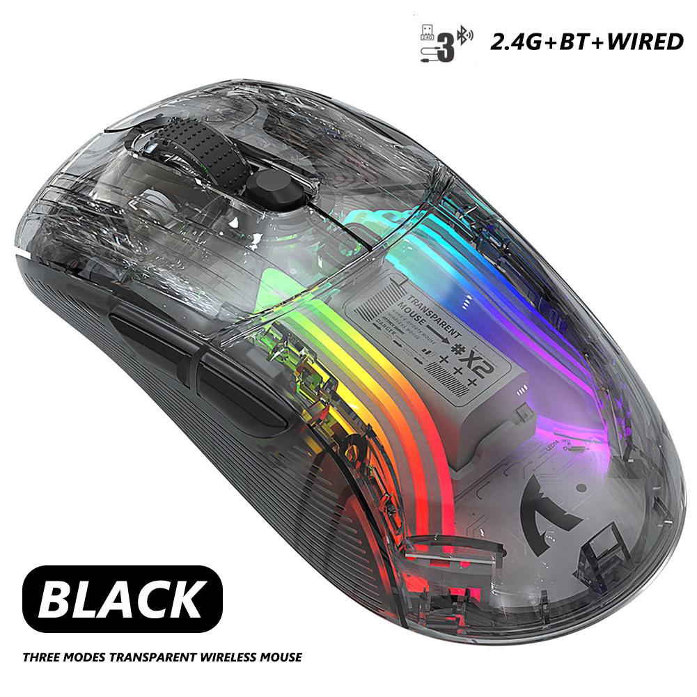 

JOMAA Bluetooth-мышь с подсветкой, перезаряжаемая прозрачная проводная + USB-беспроводная мышь для ноутбука, компьютера, геймера, игровая мышь RGB Transparent Black
