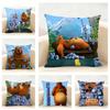Cute Fun Cartoon GGrizzly And LLemmings Cushion Cover Linen Pillowcase Soft  for Sofa Bed Home Room Decor