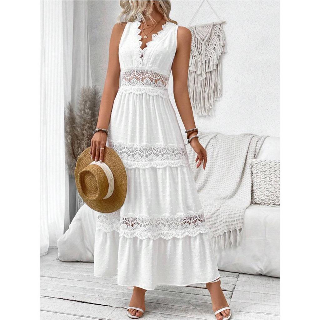 2026 European Summer Women's Lace V-Neck Sleeveless Dress
