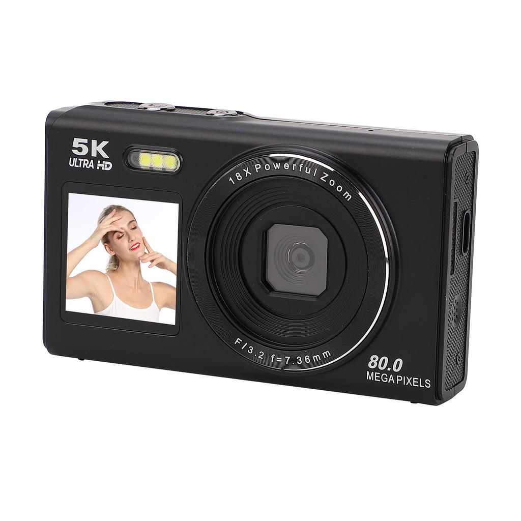 5K Digital Camera 80MP WiFi Vlog Camera with 2.8in 1.5in Dual Screen 18X Digital Zoom Built in Flash Auto Focus for