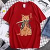 Summer Unisex 100 Cotton Shortsleeved Breathable Samurai Cat Personalized Print Tshirt For Casual And Loose Fit Hiphop Style