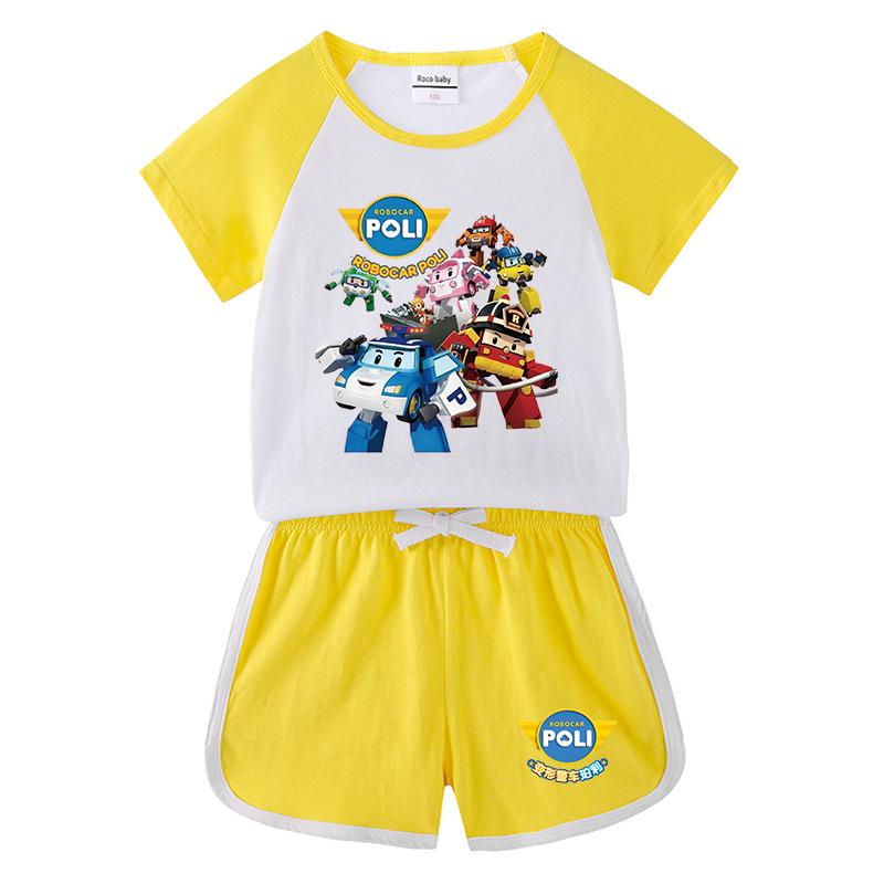 Kids' Color Block Summer Sports Set: Short-Sleeve T-Shirt & Hot Pants.