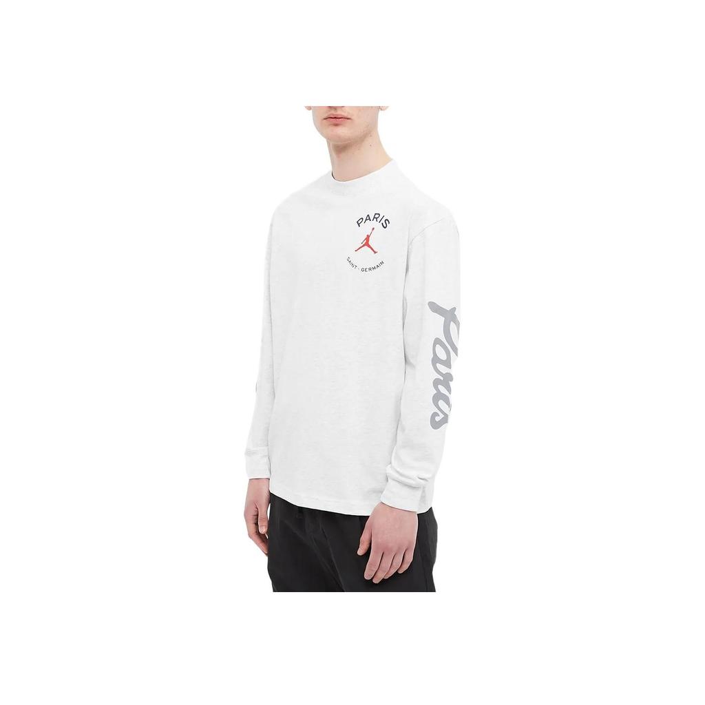 Jordan Paris Saint-Germain Logo Print Crew Neck Long Sleeve Drop Shoulder T-Shirt Men Tops Light-Grey DJ0409-051