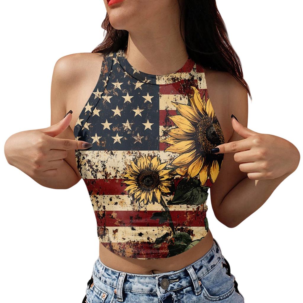 Women's Fashion Independence Day Print Sleeveless Base Tank Top