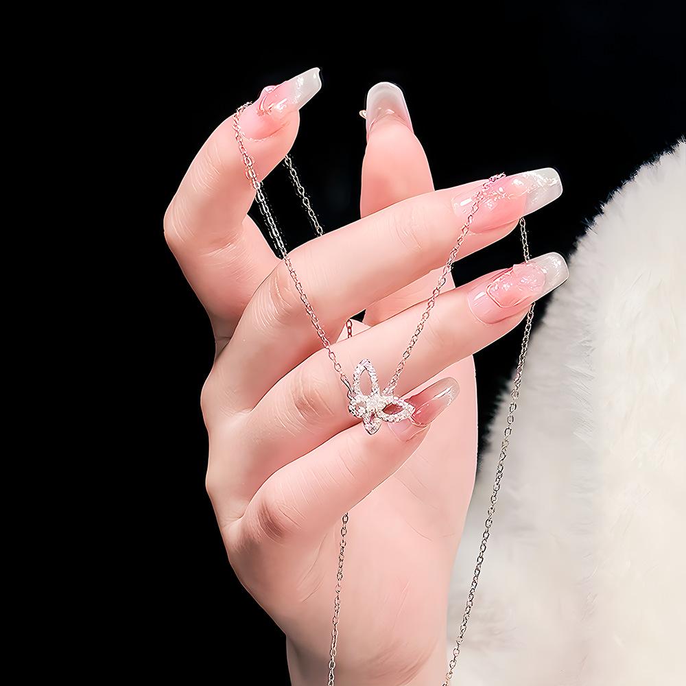 Summer Sugar Cube Necklace Female Princess Light Luxury Titanium Steel Non-Fading Collarbone Chain Neck Chain Jewelry