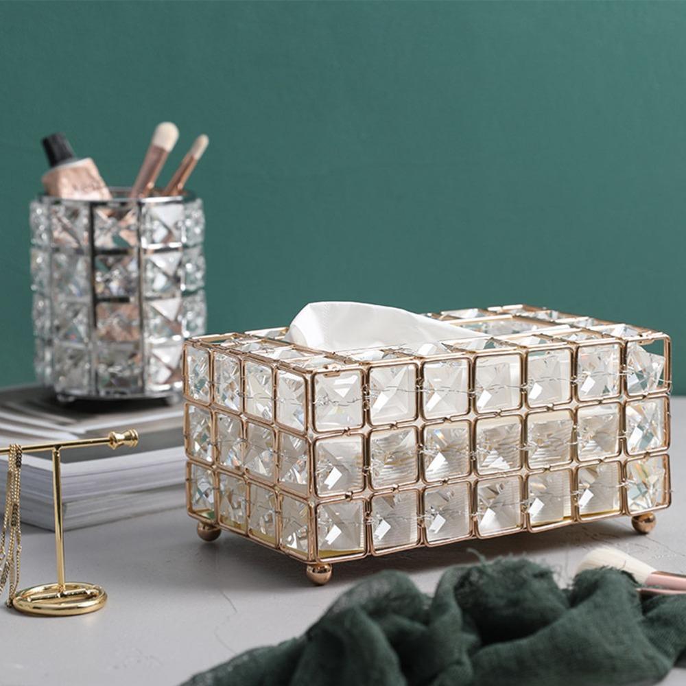 20cm*12cm*10cm Crystal Tissue Box Gold Keepsake Box Stylish Ring Holder Box  Desktop Use
