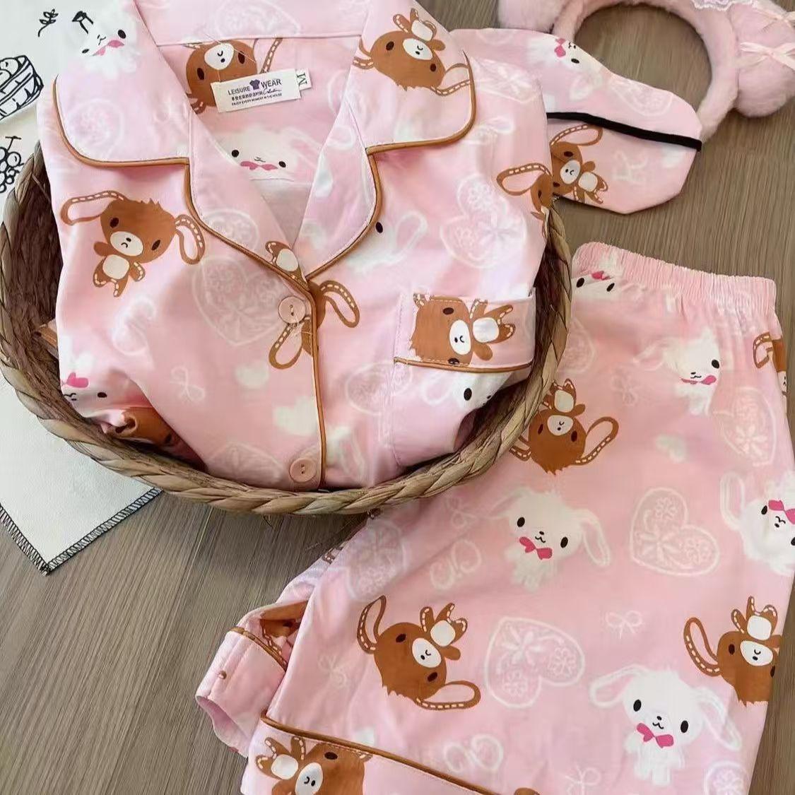 

Internet celebrity style dessert rabbit premium pajamas summer women s suit thin short-sleeved two-piece loungewear s [recommended weight 40-47.5kg ]