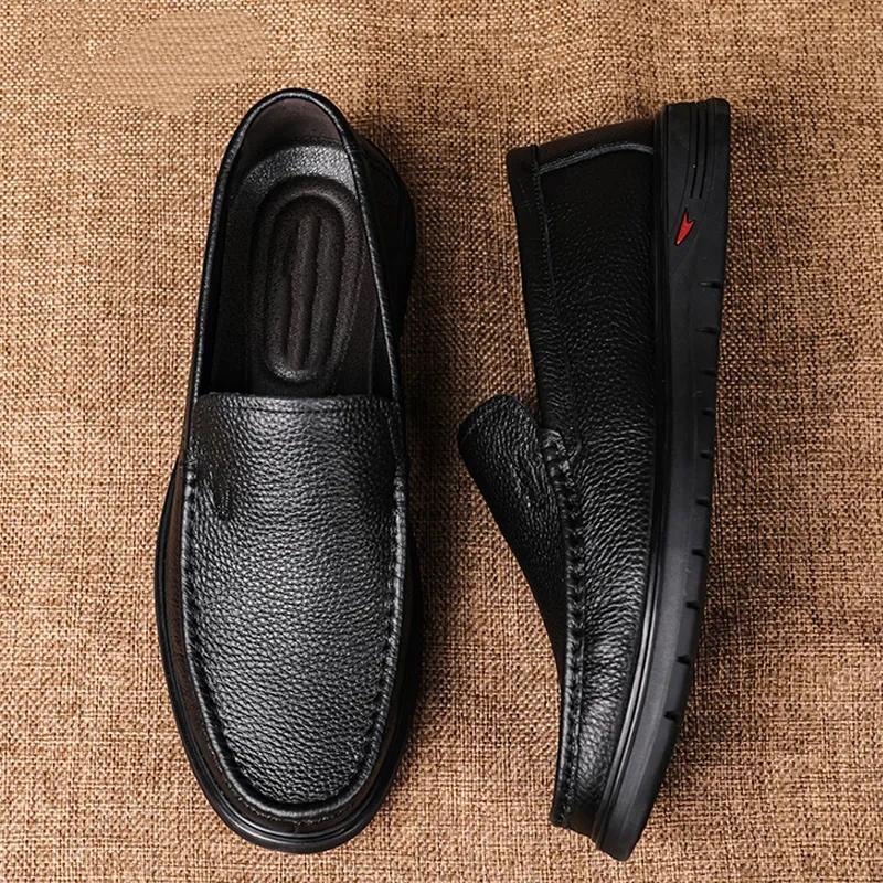 

Cowhide Low-heeled Casual Peas Shoes Breathable Non-slip Middle-aged Daily Lazy Shoes 38 чёрный