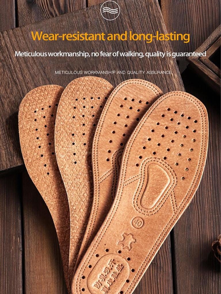Thickened Genuine Leather Moisture-Wicking Breathable Deodorant Sports Insoles for Men and Women