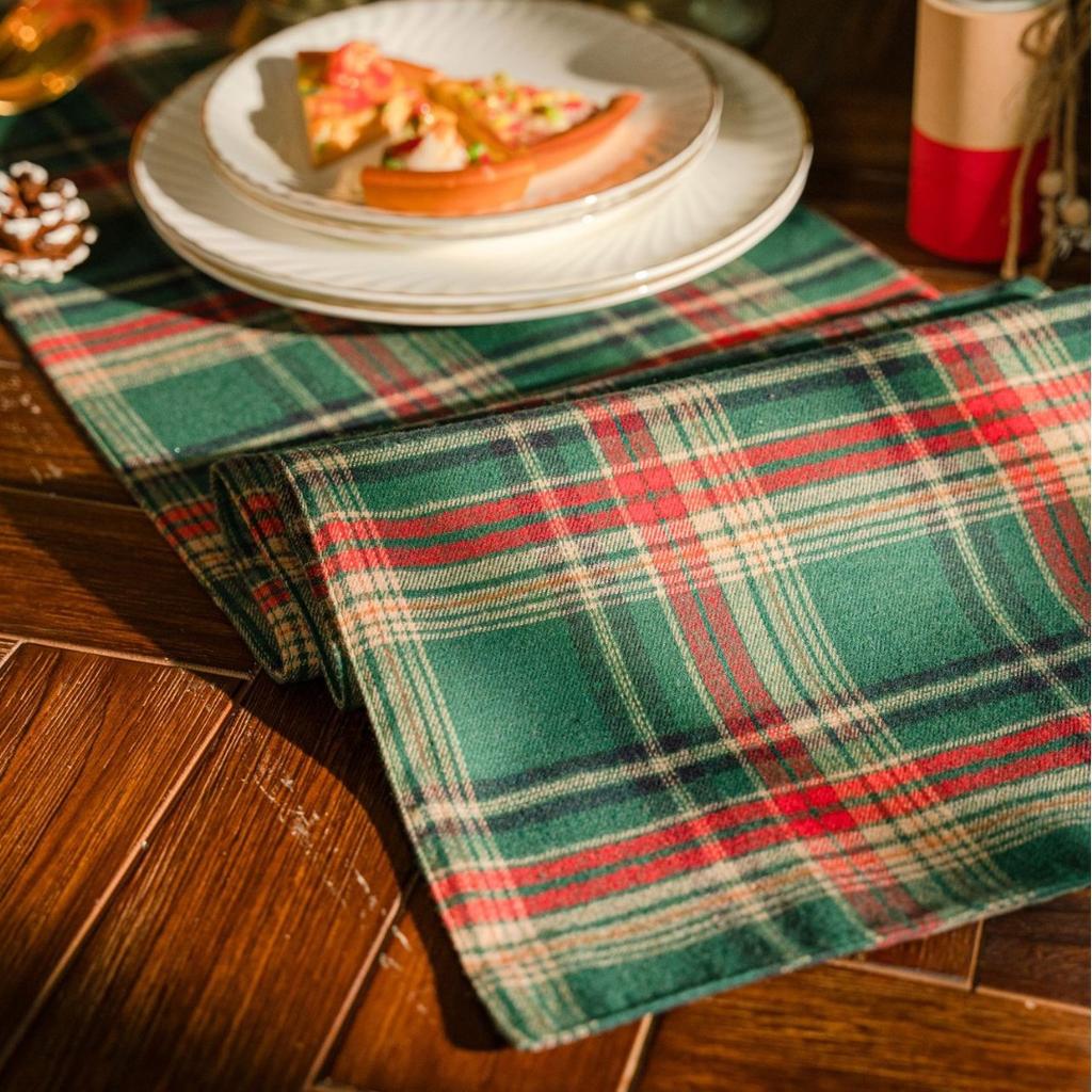 Christmas Table Runner,Red Black Grid Christmas Home Decoration For Festival Gifts Table Cover Runner