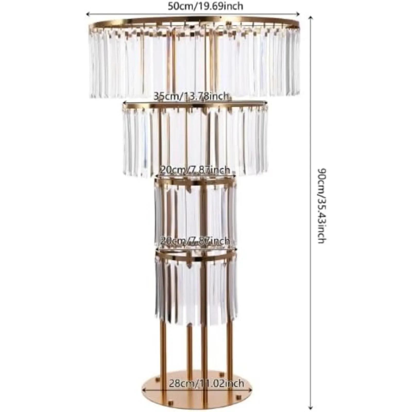 Четырехъярусная золотая хрустальная подставка для свадебных цветов, Роскошная высокая золотая хрустальная подвесная центральная композиция, Подставка для круглой вазы