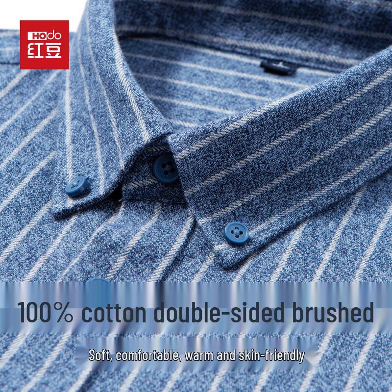Hodo Men's Brushed Cotton Striped Long-Sleeve Shirt