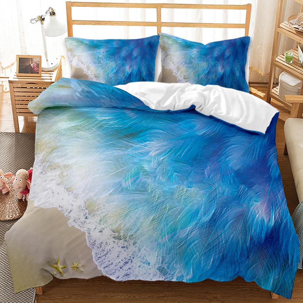Beach Themed Bedding Set Blue Ocean Duvet Cover Set Starfish Printed Coastal Bedding Beach Queen/King/Full Size Comforter Cover
