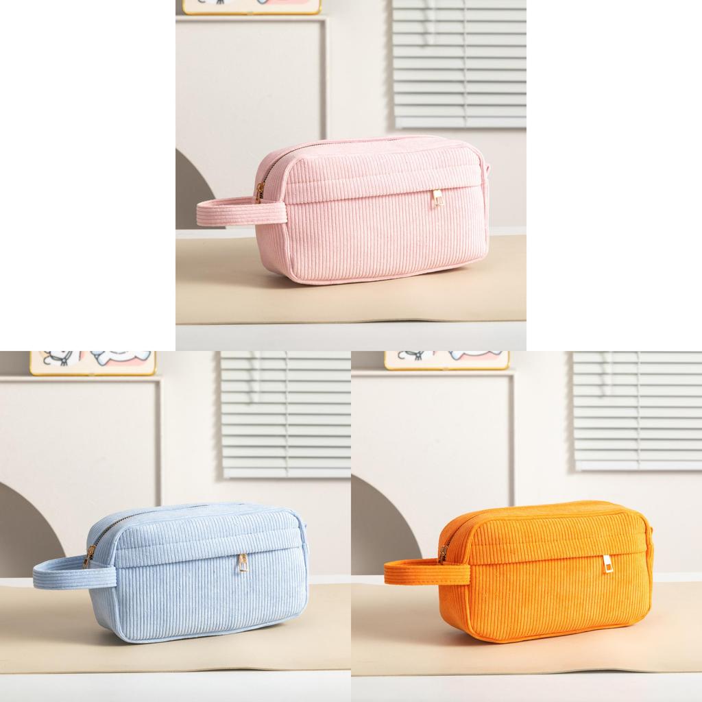 Light Corduroy Travel Cosmetic Bag With Zipper Closure For Home And Onthego Storage