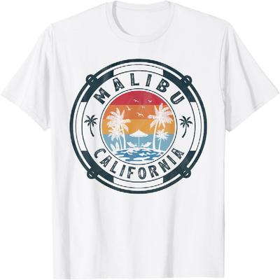 Malibu Beach California Summer Vacation Vintage Sunset T-Shirt