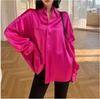 Chic Rose Red European Satin Shirt - Casual, Age-Reducing Street Style