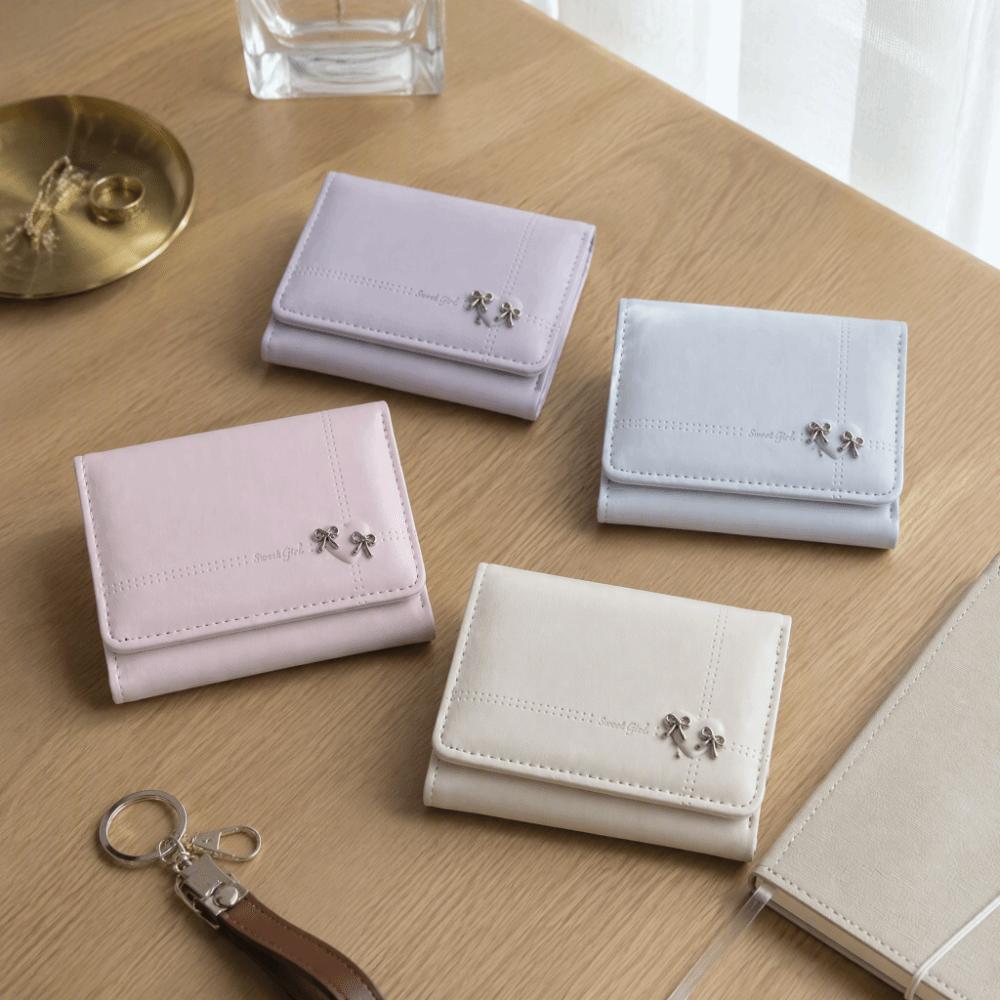 Foldable Tri-fold Short Wallet Large Capacity Card Holder Sweet Love Bow Wallet  Gift