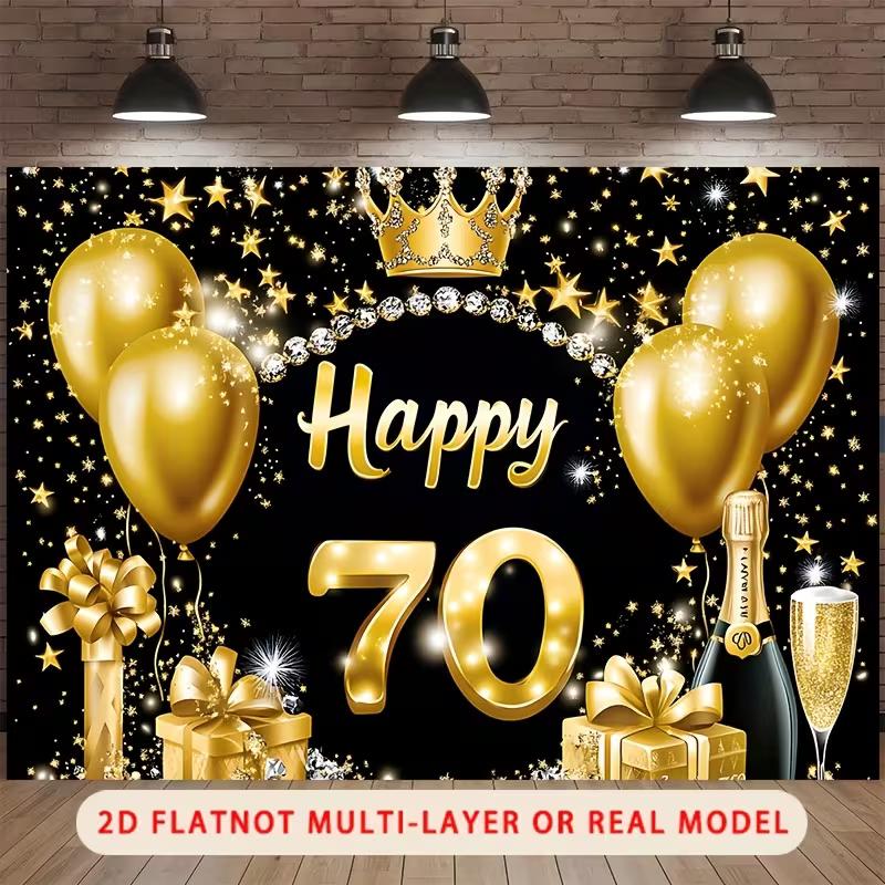 2D Schwarz & Gold 70. Geburtstag Kulisse, Königliche Krone Thema Geburtstag Fotografie Hintergrund