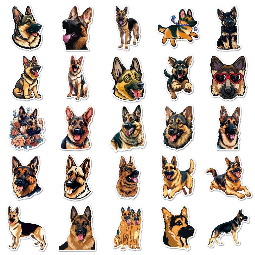 50 German Shepherd Cartoon Stickers: Waterproof, Decorative for Phone Cases, Water Bottles, Journals