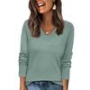 Women's Fashionable Casual V Neck Solid Color Long Sleeve Top