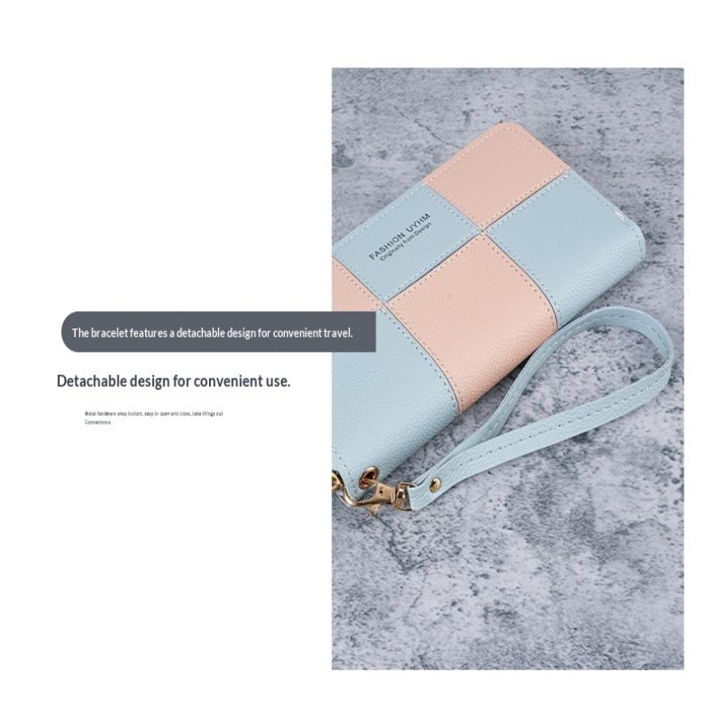 Korean Style Single Zipper Women'S Extra Large Capacity Long Wallet, Patchwork Coin Purse, Phone Bag, Fashionable And Versatile