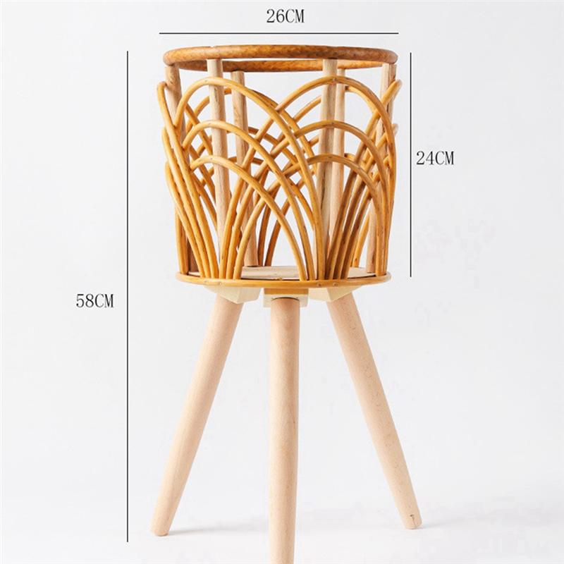 M-Modern-Rattan Indoor Plant Stand Straw Woven Flowers Pot Holder Stool With Legs Floor Planter Baskets Rack Wooden Plant Shelf