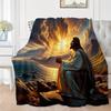 Jesus Prayer Flannel Throw Blanket Soft Lightweight All Season Seascape Sunset Print Spiritual Home Decor Sofa Travel Blankets