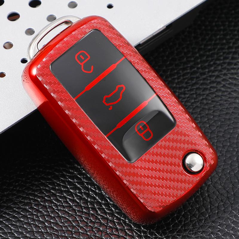 Carbon Fiber Car Key Cover Case Keychain For Vw Volkswagen Polo Golf Passat Beetle Caddy T5 Up Eos Tiguan Jetta Skoda Octavia A5