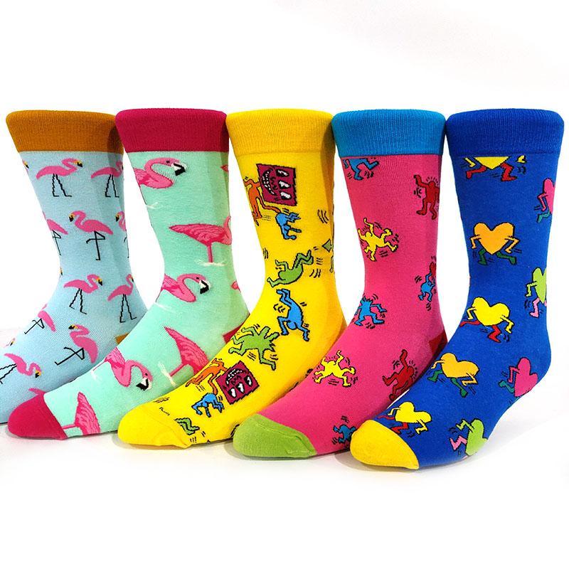 5 Pairs/Pack Men Funny Socks Casual Hip Hop Creative Cartoon Novelty Calcetines Hombre Street