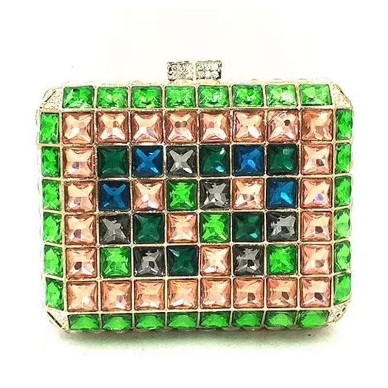 White/Green Shell Square Women Evening Clutch Bag Ladies Wallets Bridal Wedding Party Purse Luxury Diamond Crystal Clutches